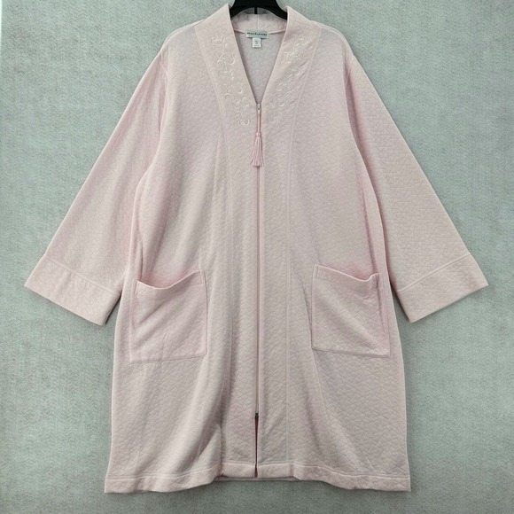 Miss‎ Elaine Zip Robe XL Pink Floral Embroidered Dressing Gown Cottage Fleece - Picture 1 of 10